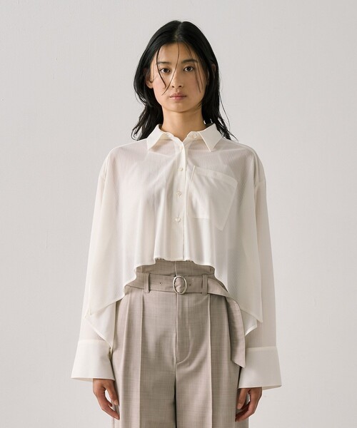 UNITED TOKYO（ユナイテッドトウキョウ）の「バックテールフレアシャツ｜ウォッシャブル/冷房対策/防シワ/シアーシャツ/秋服（シャツ/ブラウス・レディース・アイボリー/ライトグレー・FREE）」の11枚目の写真