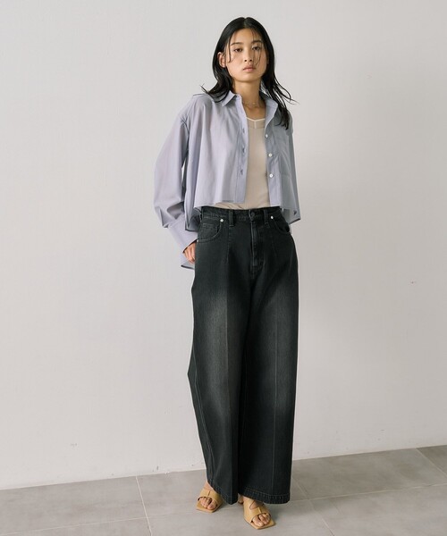 UNITED TOKYO（ユナイテッドトウキョウ）の「バックテールフレアシャツ｜ウォッシャブル/冷房対策/防シワ/シアーシャツ/秋服（シャツ/ブラウス・レディース・アイボリー/ライトグレー・FREE）」の10枚目の写真