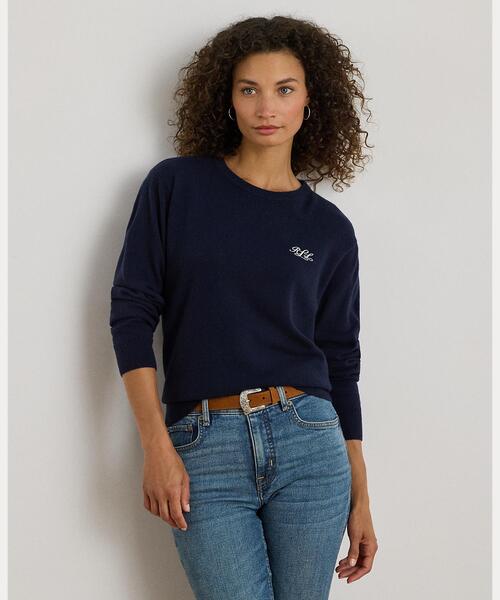 LAUREN RALPH LAUREN(ローレン ラルフ ローレン)の「エンブロイダリー カシミヤ クルーネック セーター(ニット/セーター・レディース・ネイビー系1・M)」の1枚目の写真
