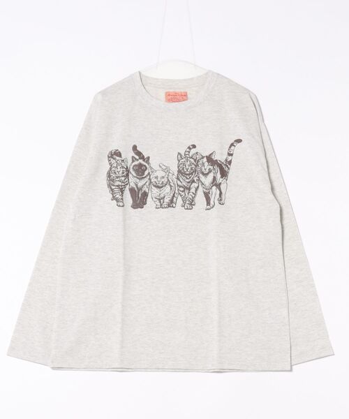 ✨未使用保管✨　ALBEROBELLO カットソー　長袖　総柄　グレー　動物 セール】モノトーンアニマル柄ロンTEE(M1)（Tシャツ/カットソー