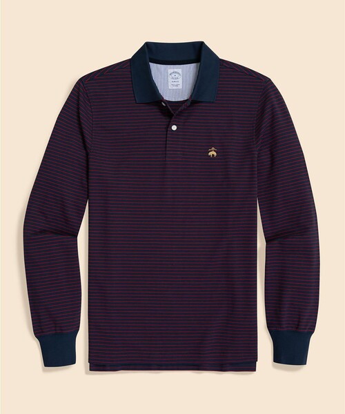 BROOKS BROTHERS(ブルックスブラザーズ)の「スーピマコットンストレッチ GFロゴ シンストライプ ロングスリーブポロシャツ Slim Fit(ポロシャツ・メンズ・ホワイト/ネイビー/レッド・LARGE/SMALL/X-LARGE/MEDIUM)」の1枚目の写真