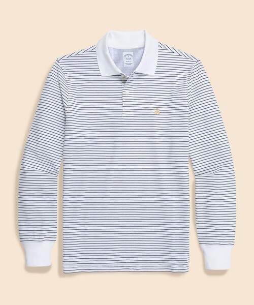 BROOKS BROTHERS(ブルックスブラザーズ)の「スーピマコットンストレッチ GFロゴ シンストライプ ロングスリーブポロシャツ Slim Fit(ポロシャツ・メンズ・ホワイト/ネイビー/レッド・LARGE/SMALL/X-LARGE/MEDIUM)」の2枚目の写真