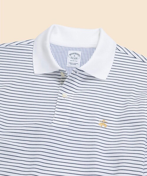 BROOKS BROTHERS(ブルックスブラザーズ)の「スーピマコットンストレッチ GFロゴ シンストライプ ロングスリーブポロシャツ Slim Fit(ポロシャツ・メンズ・ホワイト/ネイビー/レッド・LARGE/SMALL/X-LARGE/MEDIUM)」の4枚目の写真