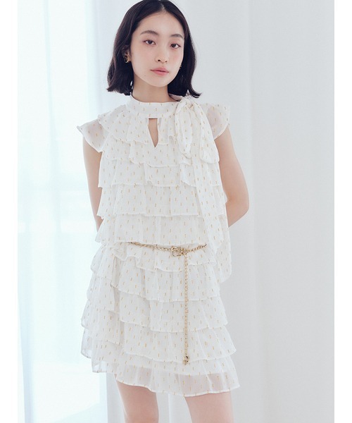 LILY BROWNリボンオフショルビジュードレス LILY BROWN（リリーブラウン）の「リボンオフショルビジュー