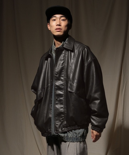 niko and...（ニコアンド）の「フェイクレザーブルゾン（ブルゾン・メンズ・ブラック/ダークブラウン・MEDIUM/LARGE）」の15枚目の写真