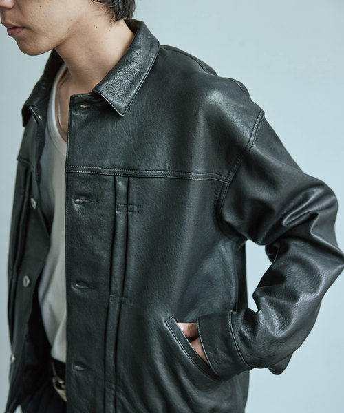 ニュージーランド ラムレザー トラッカージャケット（ライダース