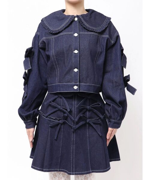 merry jenny(メリージェニー)の「Bigリボンデニムジャケット(デニムジャケット・レディース・ブルー/ブラック・FREE)」の1枚目の写真