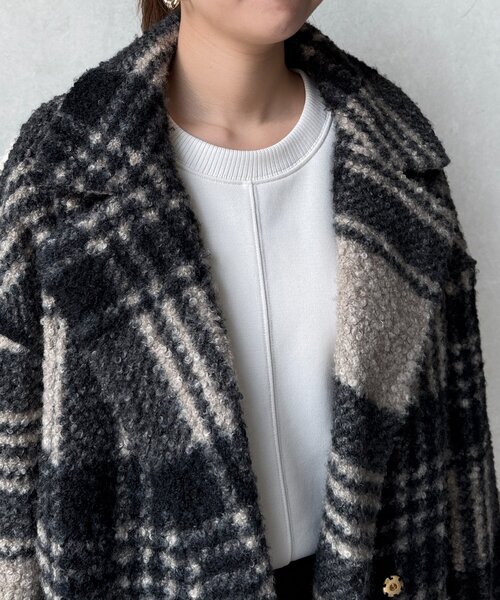 Chez toi（シェトワ）の「ブークレファーチェックコート（その他アウター・レディース・グレイッシュベージュ/ネイビー/ベージュ・FREE）」の22枚目の写真