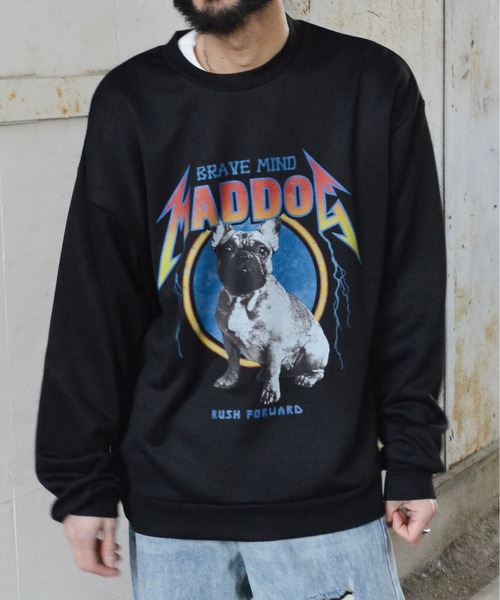 MODISH GAZE(モディシュガゼ)の「【MODISH GAZE】クルーネック BIG スウェット MAD DOG(スウェット・メンズ・アッシュグレー/チャコール/ブラック・MEDIUM/LARGE)」の2枚目の写真