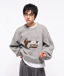 Elanque(GN)Volume Embroidrerd knit(jbg/Z[^[)