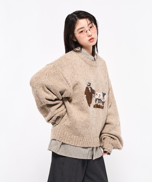Elanque（エランク）の「Volume Embroidrerd knit/ボリューム刺繍ニット（ニット/セーター・メンズ・ベージュ/グレー・MEDIUM/LARGE）」の5枚目の写真