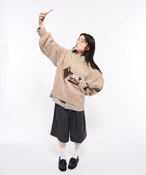 Elanque（エランク）の「Volume Embroidrerd knit/ボリューム刺繍ニット（ニット/セーター・メンズ・ベージュ/グレー・MEDIUM/LARGE）」の15枚目の写真