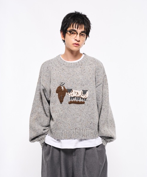 Elanque（エランク）の「Volume Embroidrerd knit/ボリューム刺繍ニット（ニット/セーター・メンズ・ベージュ/グレー・MEDIUM/LARGE）」の19枚目の写真