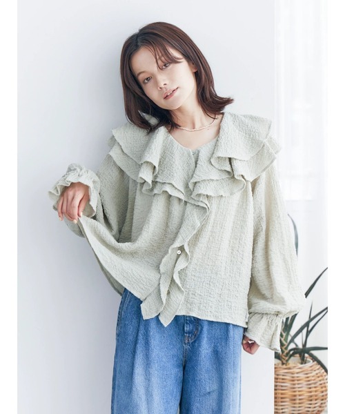 Ungrid（アングリッド）の「フリルデザインブラウス（シャツ/ブラウス・レディース・オフホワイト/ブルー/ブラック・FREE）」の3枚目の写真