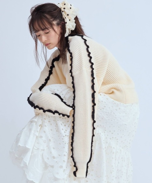 美品 プラージュ ニット セーター アルパカ フリル オーバーサイズ ブラック アルパカチュール肩フリルニット | ur's（ユアーズ）