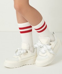 MADFOOT! マッドフット キッズ ビッグリボンスニーカー【ふわふわボア/撥水/幅広3E】厚底 ひも靴 レースアップ 250031