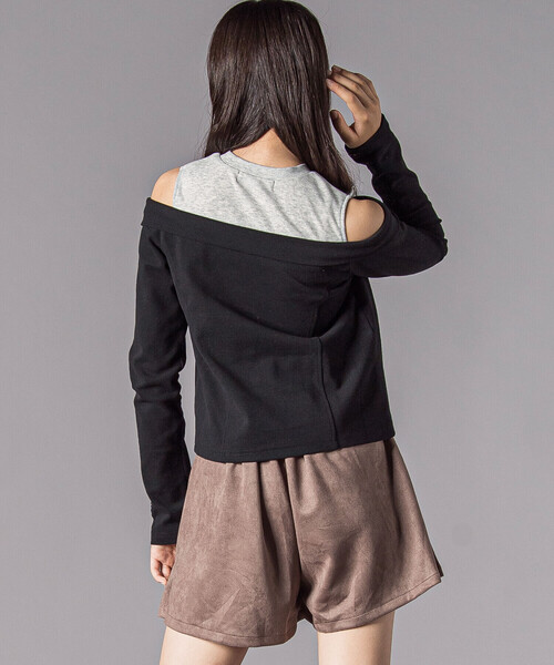 ZIDDY（ジディ）の「オフショルダージップトップス(130~160cm)（Tシャツ/カットソー・キッズ・グレー/ブラック・130cm/FREE/150cm/140cm）」の9枚目の写真