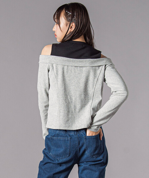 ZIDDY（ジディ）の「オフショルダージップトップス(130~160cm)（Tシャツ/カットソー・キッズ・グレー/ブラック・130cm/FREE/150cm/140cm）」の5枚目の写真