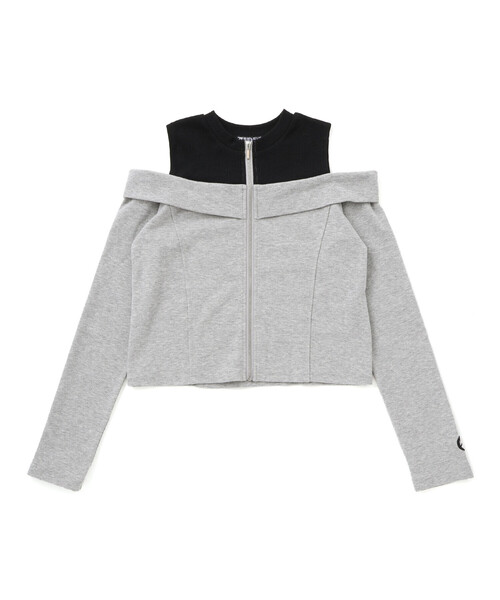 ZIDDY（ジディ）の「オフショルダージップトップス(130~160cm)（Tシャツ/カットソー・キッズ・グレー/ブラック・130cm/FREE/150cm/140cm）」の10枚目の写真