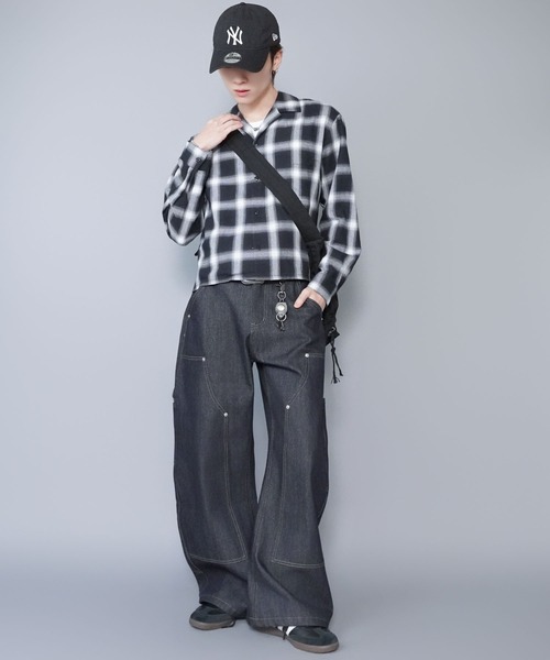 SPINNS（スピンズ）の「短丈オンブレチェックシャツ/ネルシャツ/レイヤード/ショート丈（シャツ/ブラウス・メンズ・ブラック/グリーン/レッド/チャコール・ONESIZE）」の21枚目の写真