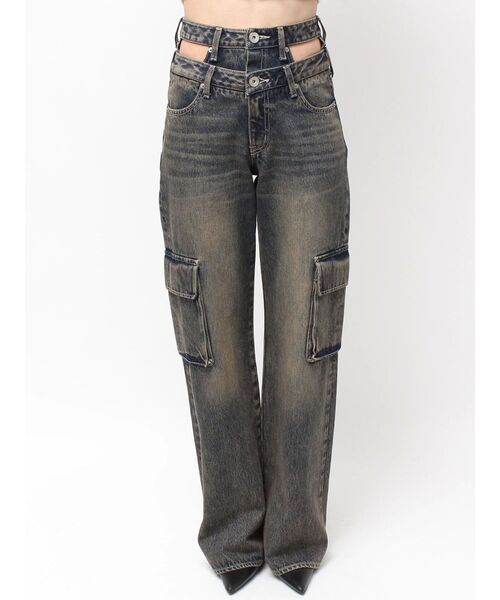 GYDA（ジェイダ）の「ハイウエスト CUT OUT CARGOワイトデニムパンツ（デニムパンツ・レディース・ブラック/インディゴブルー・SMALL/MEDIUM）」の7枚目の写真