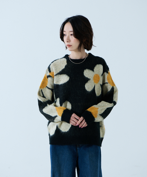 TOWNCRAFT(タウンクラフト)の「【TOWNCRAFT / タウンクラフト】VINTAGE PATTERN SHAGGY CREW SWEATER / シャギーニット / クルーセーター【WEB限定】(ニット/セーター・レディース・ブラック/ホワイト・フリー)」の6枚目の写真