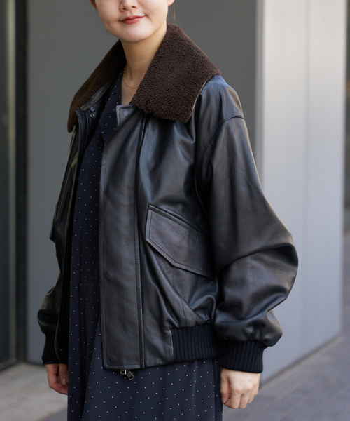 IENA（イエナ）の「シープスキンジップブルゾン（ライダースジャケット・レディース・ブラック・FREE）」の6枚目の写真