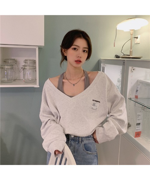 Ritzy(リッツィー)の「ホルダーネック フェイクレイヤードデザイン トップス(Tシャツ/カットソー・レディース・ライトグレー/グレー・M/L)」の9枚目の写真