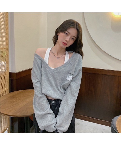 Ritzy(リッツィー)の「ホルダーネック フェイクレイヤードデザイン トップス(Tシャツ/カットソー・レディース・ライトグレー/グレー・M/L)」の8枚目の写真