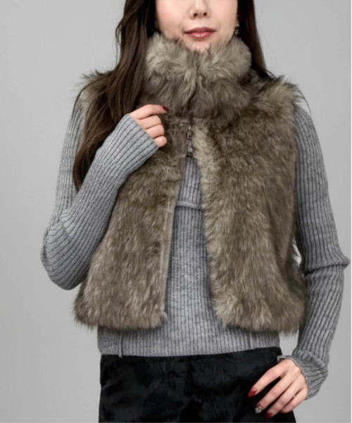 Per sist ence（パーシエンス）の「フェイクファーショート丈ジレ（その他アウター・レディース・グレイッシュベージュ/ライトベージュ/ブラック/グレー/ブラウン/ベージュ・ONE SIZE）」の6枚目の写真