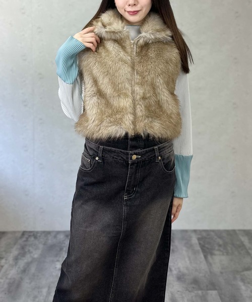 Per sist ence（パーシエンス）の「フェイクファーショート丈ジレ（その他アウター・レディース・グレイッシュベージュ/ライトベージュ/ブラック/グレー/ブラウン/ベージュ・ONE SIZE）」の13枚目の写真