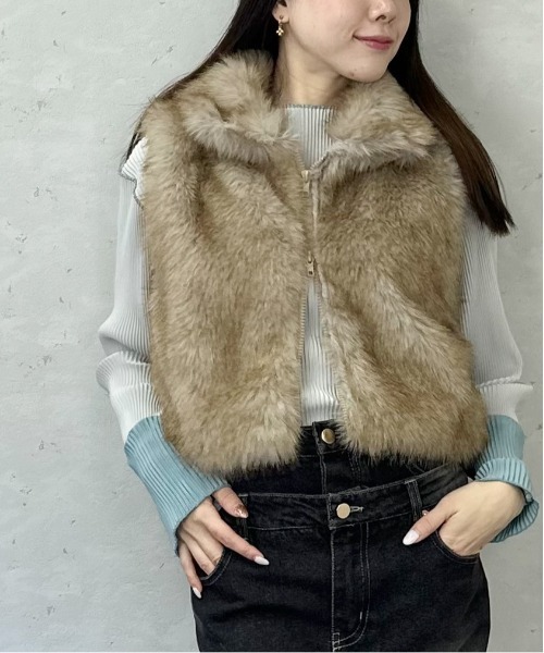 Per sist ence（パーシエンス）の「フェイクファーショート丈ジレ（その他アウター・レディース・グレイッシュベージュ/ライトベージュ/ブラック/グレー/ブラウン/ベージュ・ONE SIZE）」の15枚目の写真