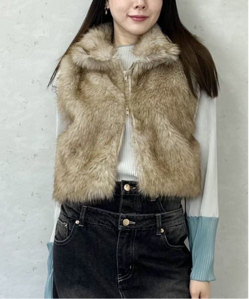 Per sist ence（パーシエンス）の「フェイクファーショート丈ジレ（その他アウター・レディース・グレイッシュベージュ/ライトベージュ/ブラック/グレー/ブラウン/ベージュ・ONE SIZE）」の14枚目の写真