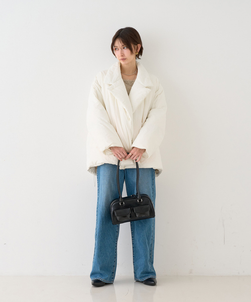 EMMA ROUGE VIF(エマルージュヴィフ)の「【一部店舗限定】コクーンミドルダウンジャケット / コート(ダウンジャケット/コート・レディース・ブラック/オフホワイト・フリー)」の14枚目の写真