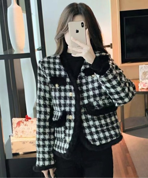 LUCPY(ラクピー)の「モノトーンチェックフィットジャケット(その他アウター・レディース・チェック・SMALL/LARGE/MEDIUM)」の5枚目の写真