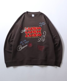 Hand Drawn Illustration Embroidery Sweat Shirt/オーバーサイズ 手描きイラスト 総柄 裏毛 スウェット トレーナー レディース メンズ
