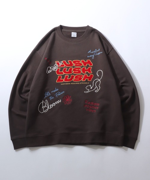 SITRY(シトリー)の「Hand Drawn Illustration Embroidery Sweat Shirt/オーバーサイズ 手描きイラスト 総柄 裏毛 スウェット トレーナー レディース メンズ(スウェット・レディース・ネイビー/レッド/ダークブラウン/アッシュ/グレー系その他/ブラック・M/L)」の5枚目の写真