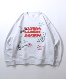 Hand Drawn Illustration Embroidery Sweat Shirt/オーバーサイズ 手描きイラスト 総柄 裏毛 スウェット トレーナー レディース メンズ