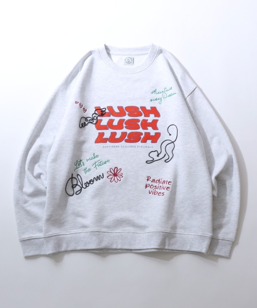 SITRY(シトリー)の「Hand Drawn Illustration Embroidery Sweat Shirt/オーバーサイズ 手描きイラスト 総柄 裏毛 スウェット トレーナー レディース メンズ(スウェット・レディース・ネイビー/レッド/ダークブラウン/アッシュ/グレー系その他/ブラック・M/L)」の3枚目の写真