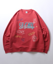 Hand Drawn Illustration Embroidery Sweat Shirt/オーバーサイズ 手描きイラスト 総柄 裏毛 スウェット トレーナー レディース メンズ