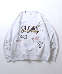 Hand Drawn Illustration Embroidery Sweat Shirt/オーバーサイズ 手描きイラスト 総柄 裏毛 スウェット トレーナー レディース メンズ