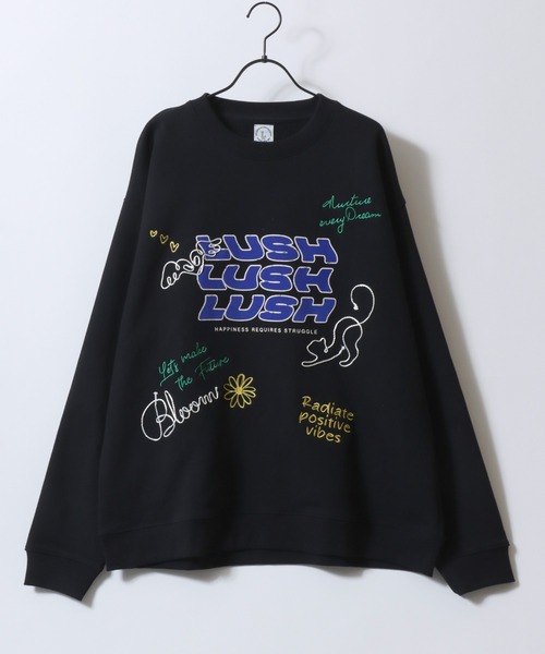 SITRY(シトリー)の「Hand Drawn Illustration Embroidery Sweat Shirt/オーバーサイズ 手描きイラスト 総柄 裏毛 スウェット トレーナー レディース メンズ(スウェット・レディース・ネイビー/レッド/ダークブラウン/アッシュ/グレー系その他/ブラック・M/L)」の9枚目の写真