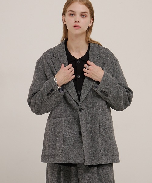 セットアップ対応】ルーズシルエット ツイードライクテーラード