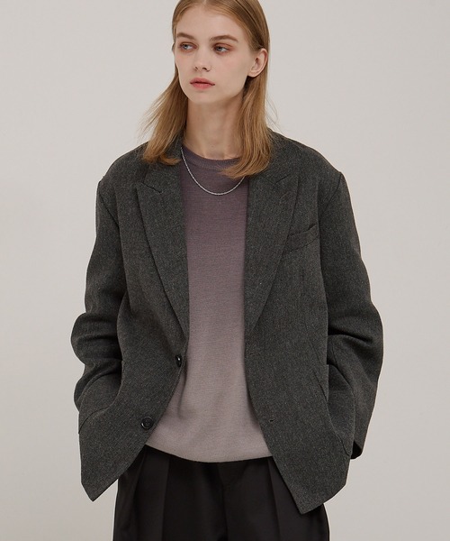セットアップ対応】ルーズシルエット ツイードライクテーラード