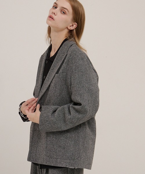 セットアップ対応】ルーズシルエット ツイードライクテーラード