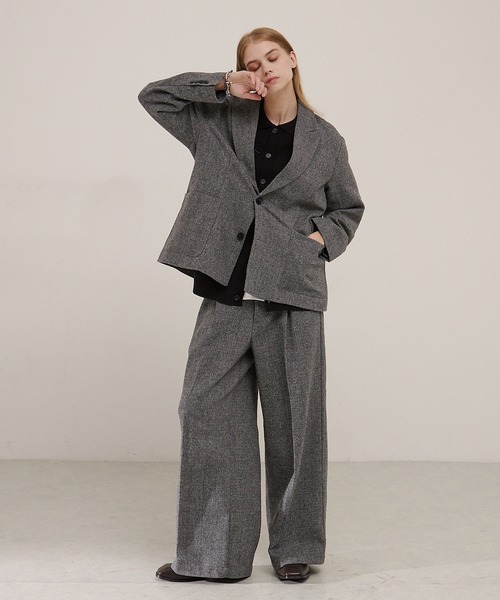 セットアップ対応】ルーズシルエット ツイードライクテーラード