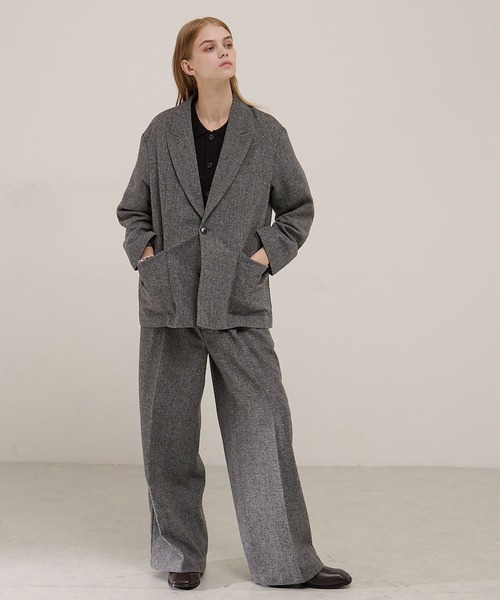 EMMA CLOTHES（エマクローズ）の「【セットアップ対応】ルーズシルエット ツイードライクテーラードジャケット（テーラードジャケット・メンズ・グレー/ネイビー/チャコール/ブラウン・L/M/S）」の6枚目の写真