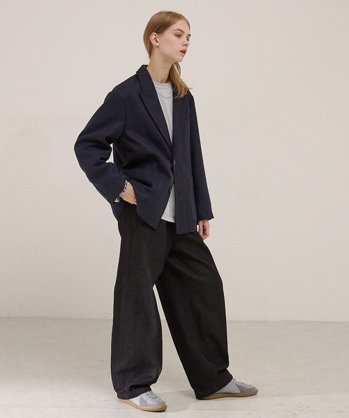 EMMA CLOTHES（エマクローズ）の「【セットアップ対応】ルーズシルエット ツイードライクテーラードジャケット（テーラードジャケット・メンズ・グレー/ネイビー/チャコール/ブラウン・L/M/S）」の10枚目の写真