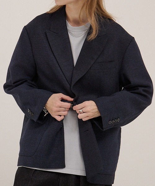 EMMA CLOTHES（エマクローズ）の「【セットアップ対応】ルーズシルエット ツイードライクテーラードジャケット（テーラードジャケット・メンズ・グレー/ネイビー/チャコール/ブラウン・L/M/S）」の13枚目の写真