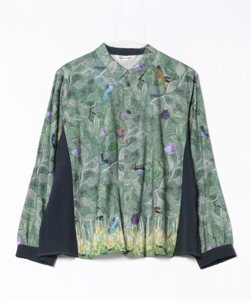 スーパーハッカ（SUPER HAKKA）/SUPER HAKKA×サクマ ユウコ 「ある日の森の街」/「この葉の青い鳥」プリントシャツブラウス セール】SUPER HAKKA×サクマ ユウコ 「ある日の森の街」／「この葉の